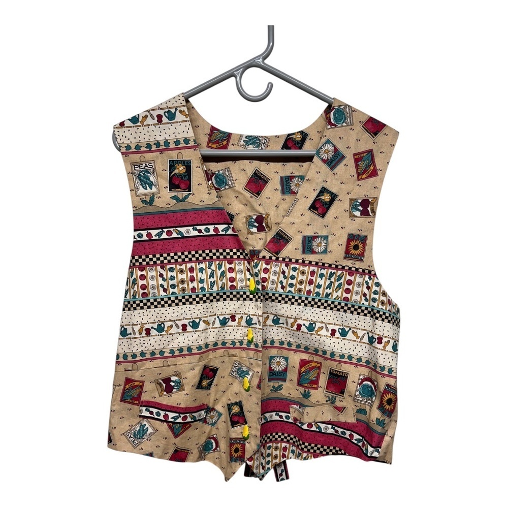 Vtg Handmade Garden Grandmacore Vest Corn Buttons Reversible